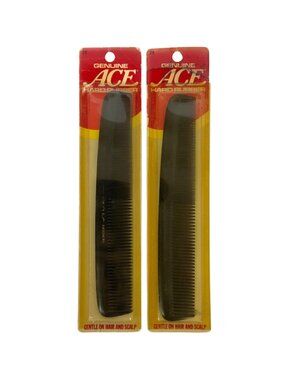 Vintage Genuine Ace Hard Rubber Combs Set Of 2 Gentle On Hair & Scalp No 28 NEW